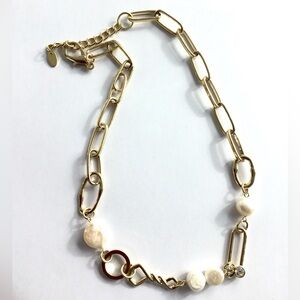 Genuine Freshwater Pearl 14k Plated Yellow Gold Paperclip Crystal